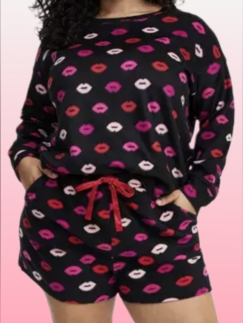 Lip Print Fleece Pajama Spa Set - Cozy Sleepwear, Torrid Size 1x Top & 3x Bottom